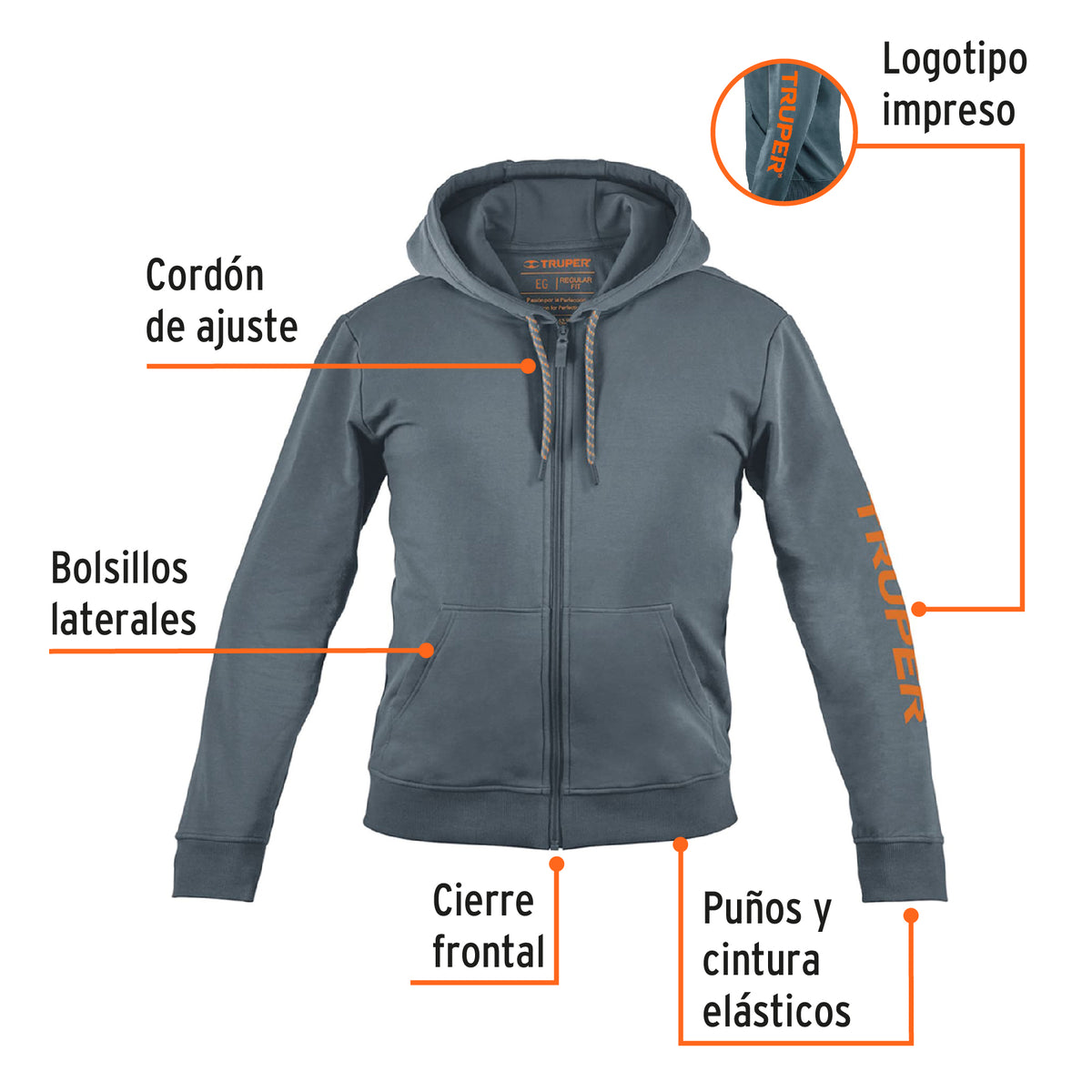 Sudadera Gris para Caballero, Talla Eg, Truper