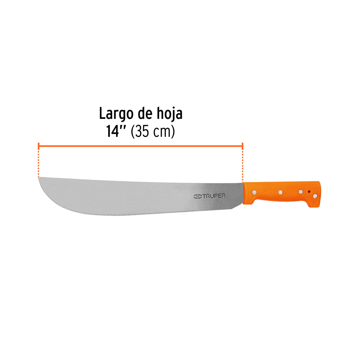 Machete Estándar 14' Cacha Naranja Remachada, Truper