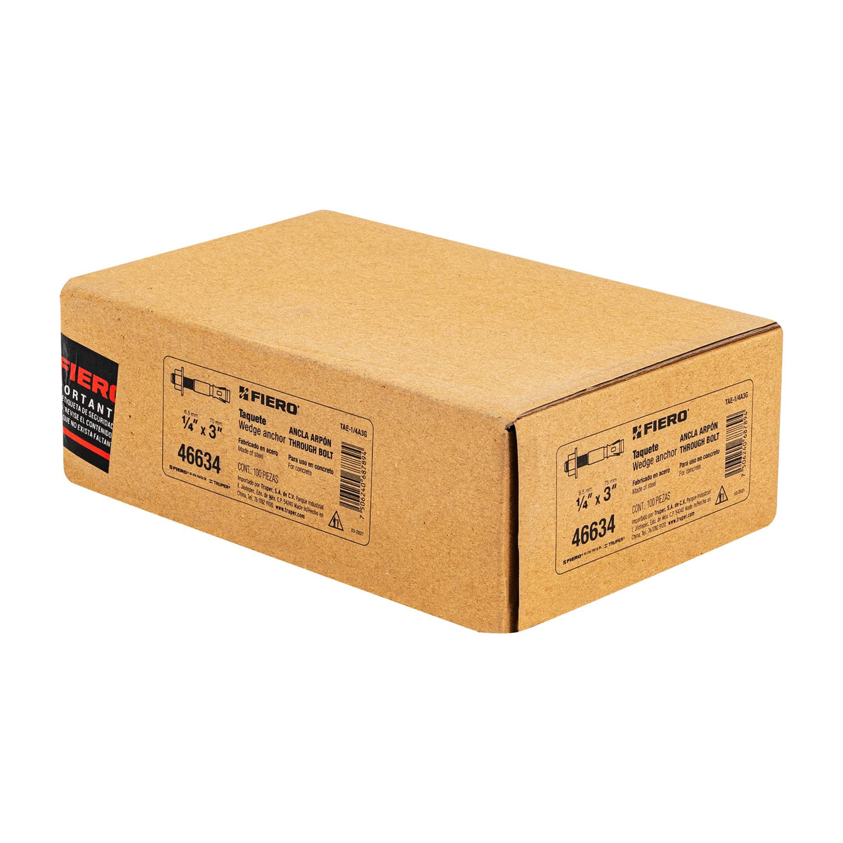 Caja con 100 Taquetes Arpón de 1/4' X 3', Fiero
