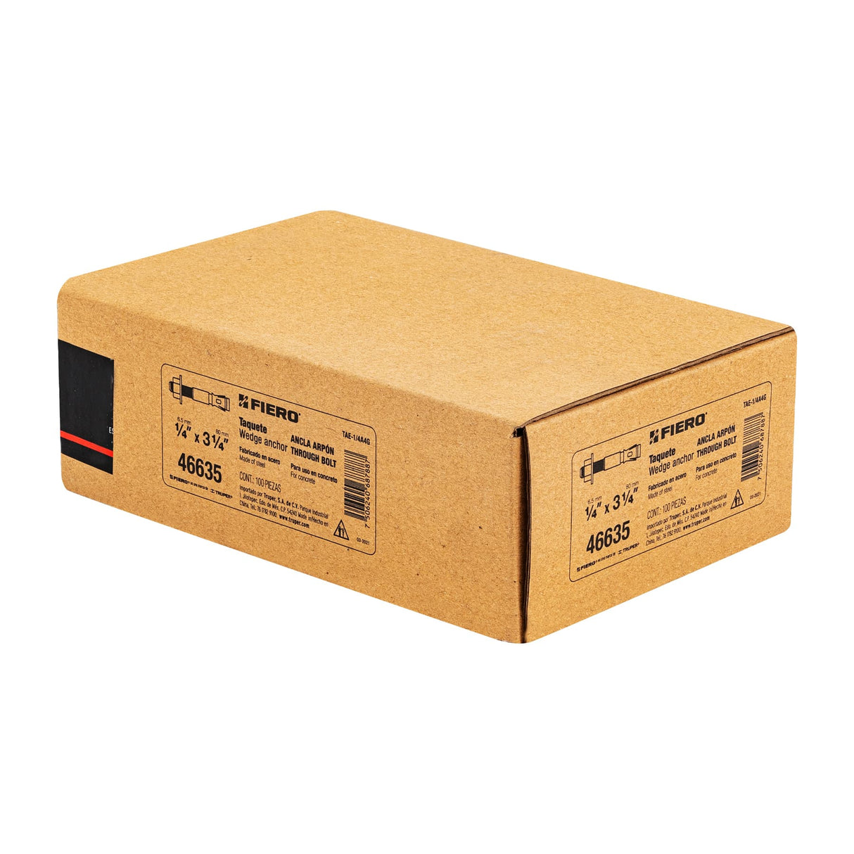 Caja con 100 Taquetes Arpón de 1/4' X 3-1/4', Fiero