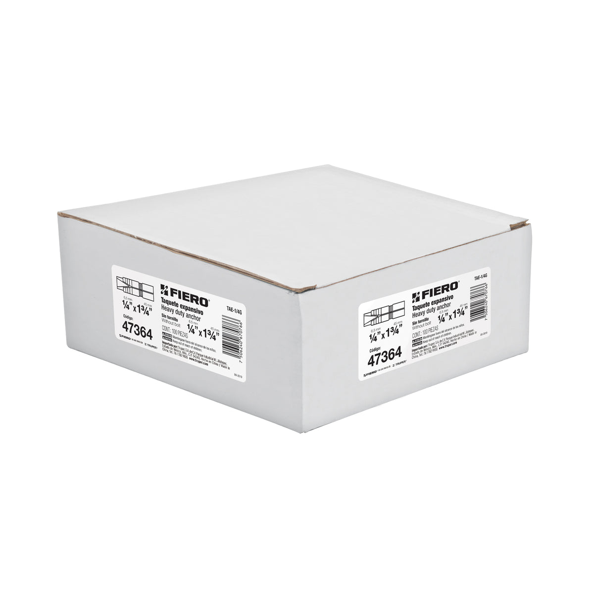 Caja con 100 Taquetes Expansivos de 1/4' sin Tornillo, Fiero