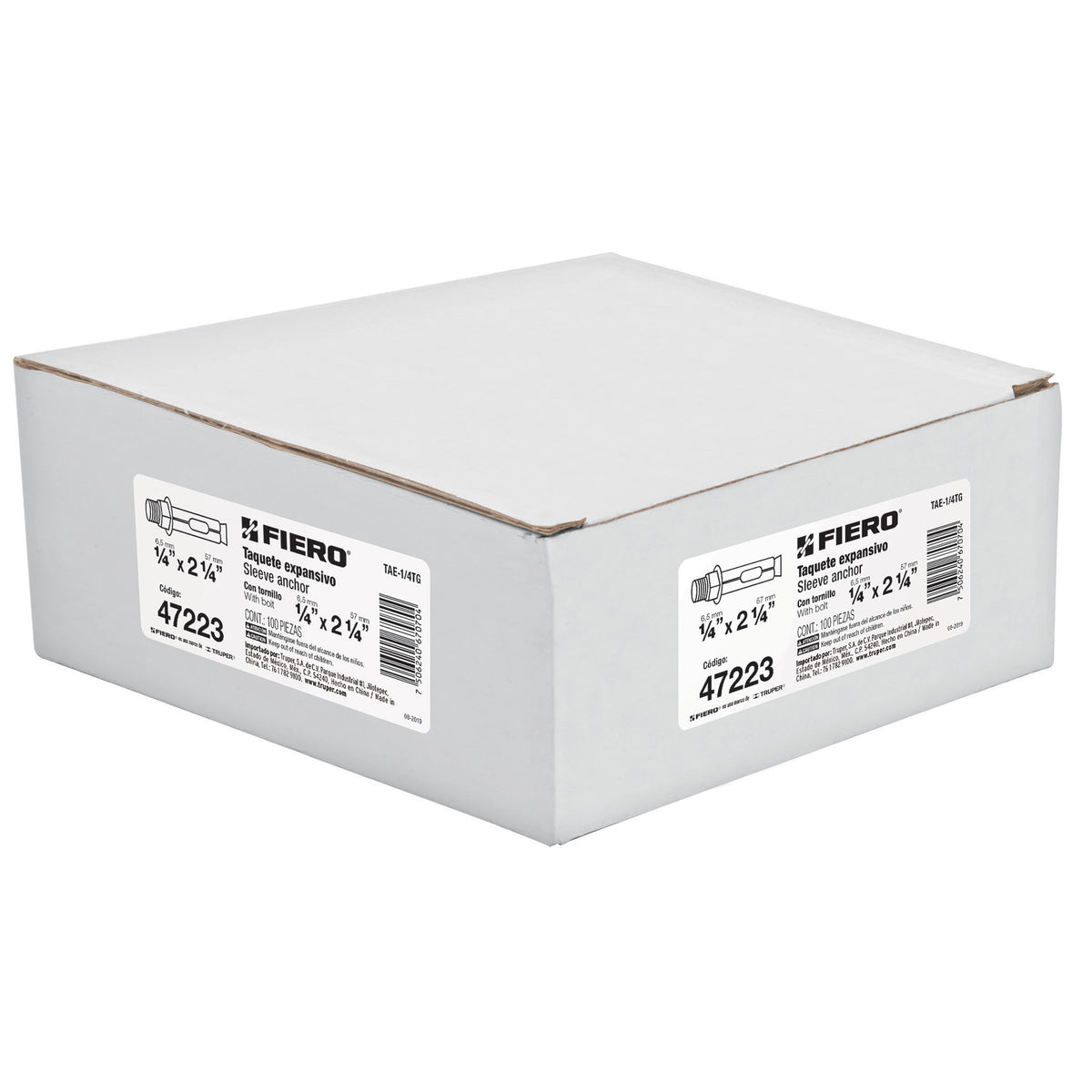 Caja con 100 Taquetes Expansivos de 1/4' con Tornillo, Fiero