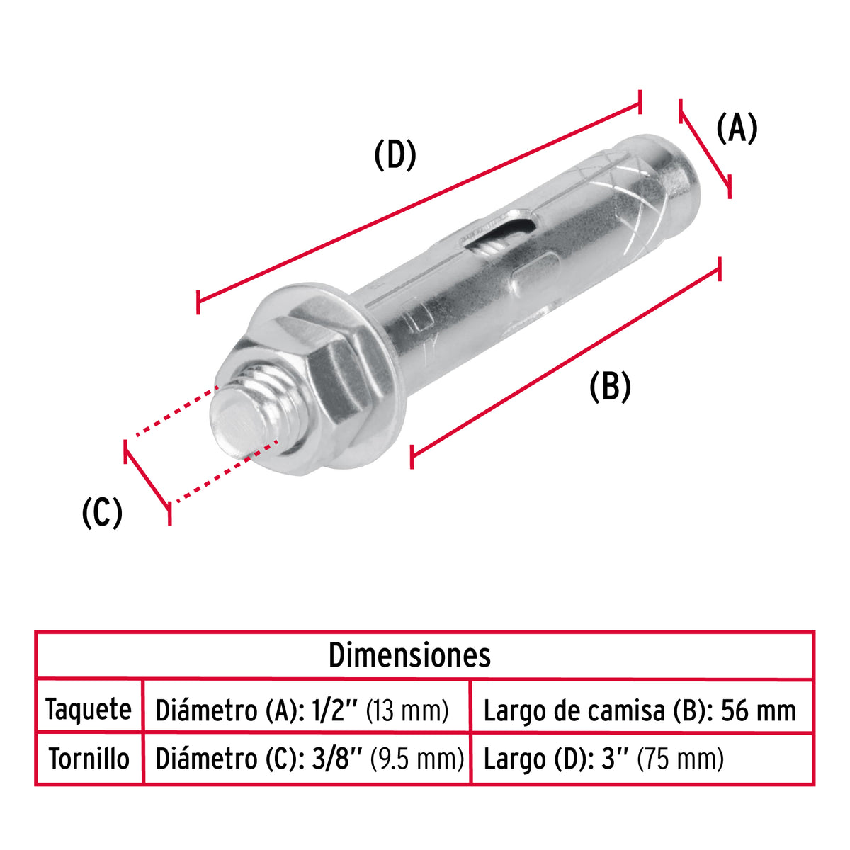 Caja con 50 Taquetes Expansivos de 3/8' con Tornillo, Fiero