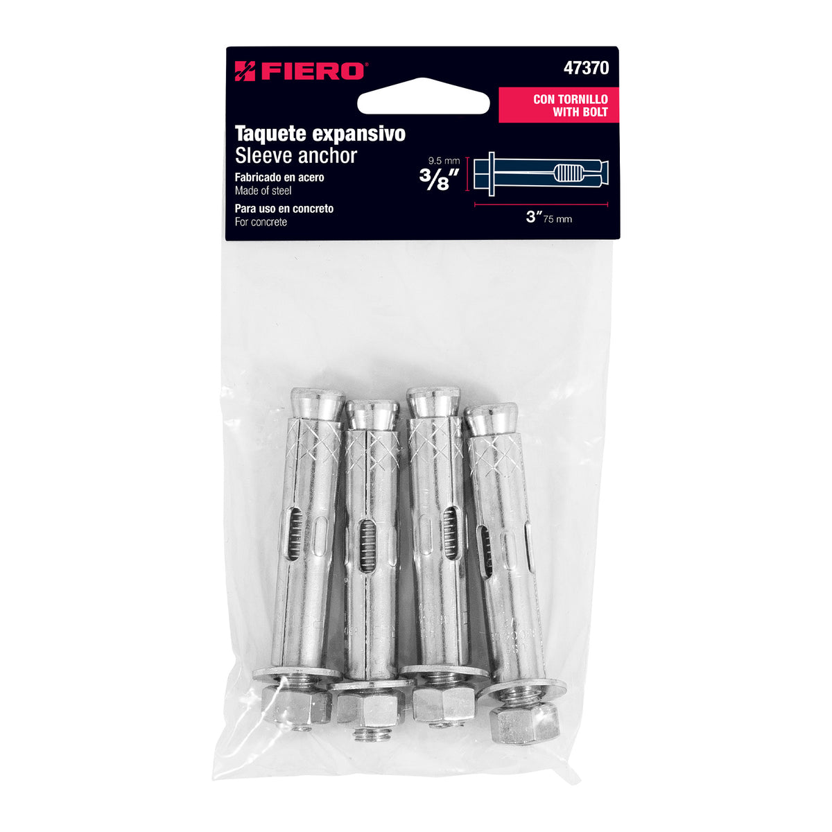 Bolsa con 4 Taquetes Expansivos de 3/8' con Tornillo, Fiero