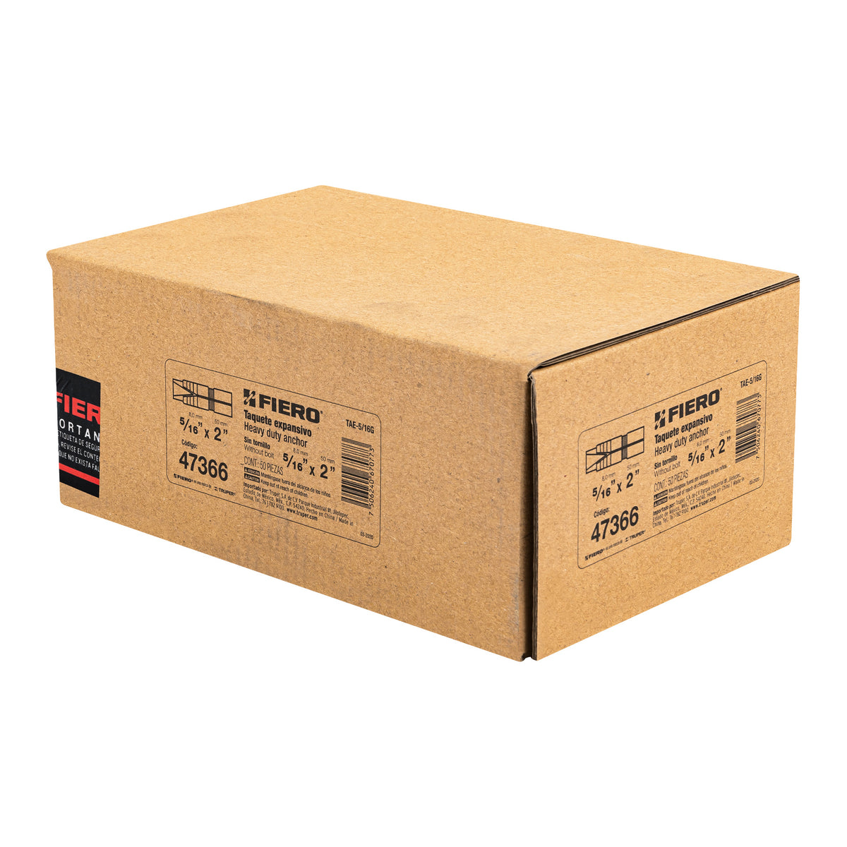 Caja con 50 Taquetes Expansivos de 5/16' sin Tornillo, Fiero