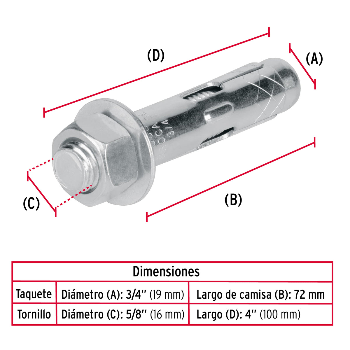 Bolsa con 2 Taquetes Expansivos de 5/8' con Tornillo, Fiero