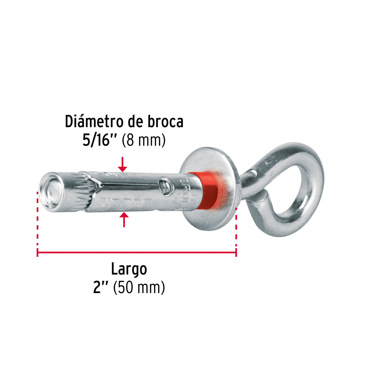 Caja con 100 Taquetes Expansivos 8X50 mm con Armella Cerrada