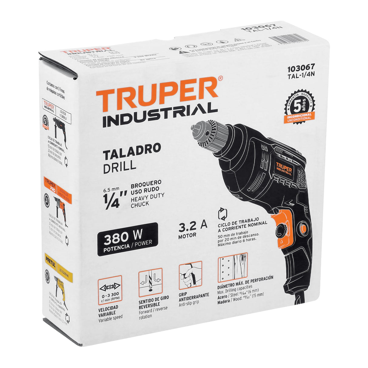 Taladro 1/4', 380 W, Truper Industrial