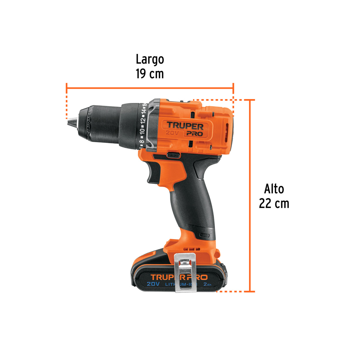 Taladro 1/2', 20 V, 1 Batería 2 Ah, Truper Pro