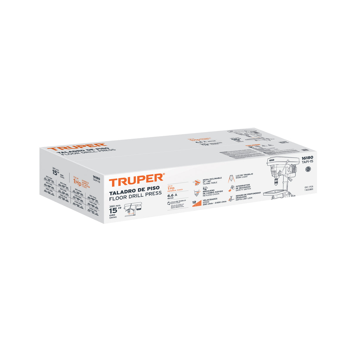 Taladro de Piso 15', 1 HP (750 W), Broquero 5/8', Truper