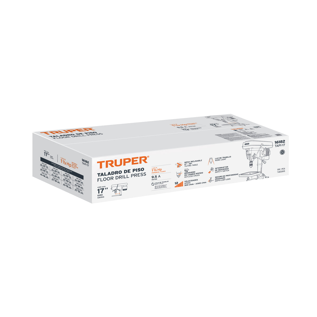 Taladro de Piso 17', 1-1/2 HP (1200 W), Broquero 5/8', Truper
