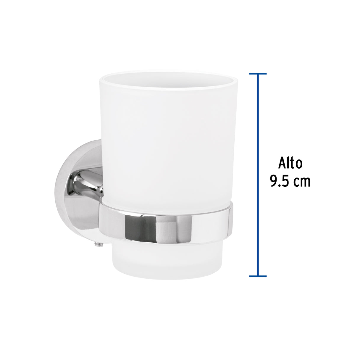 Portavaso Cepillero Cromo con Vaso de Vidrio, Foset Túbig