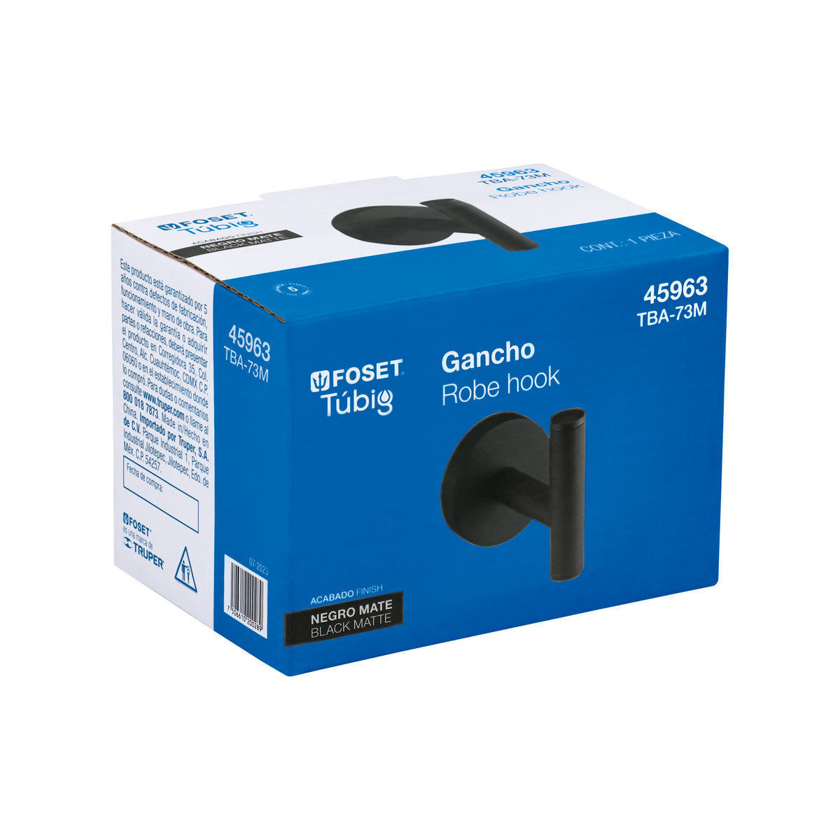 Gancho Sencillo Metálico Acabado Negro, Foset Túbig