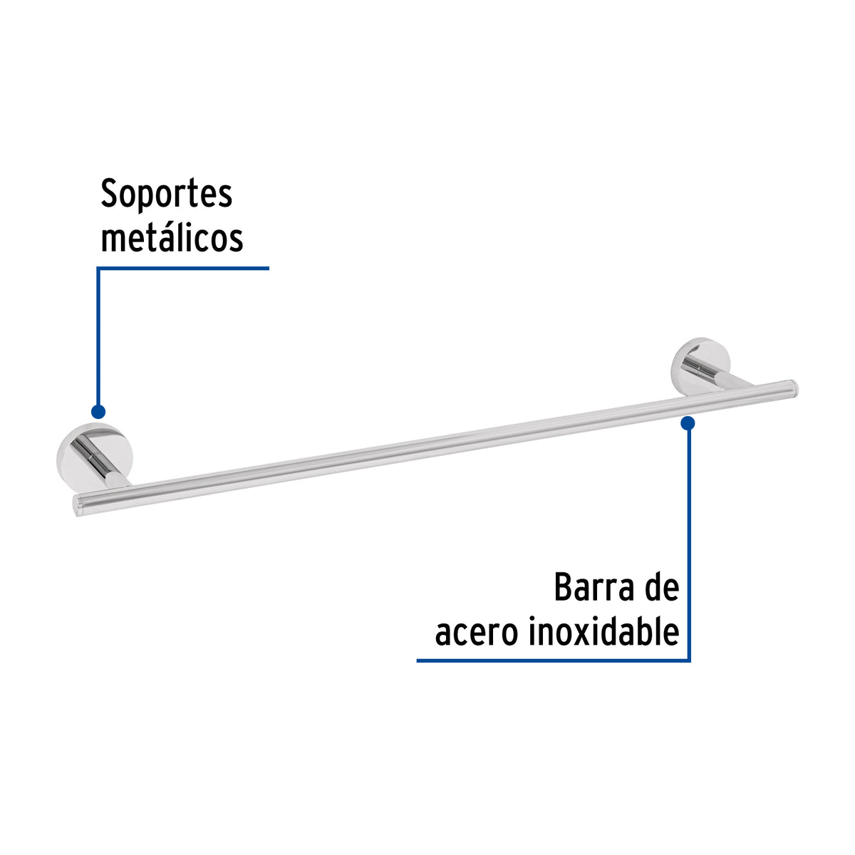 Toallero de Barra Metálico Acabado Cromo, Foset Túbig