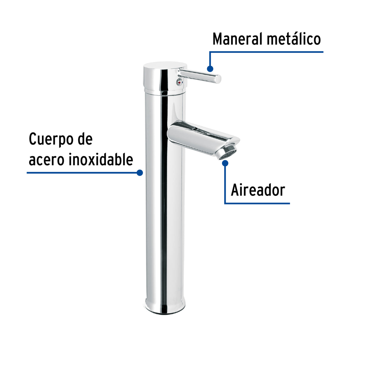 Monomando Alto Cromo para Lavabo, Foset Túbig
