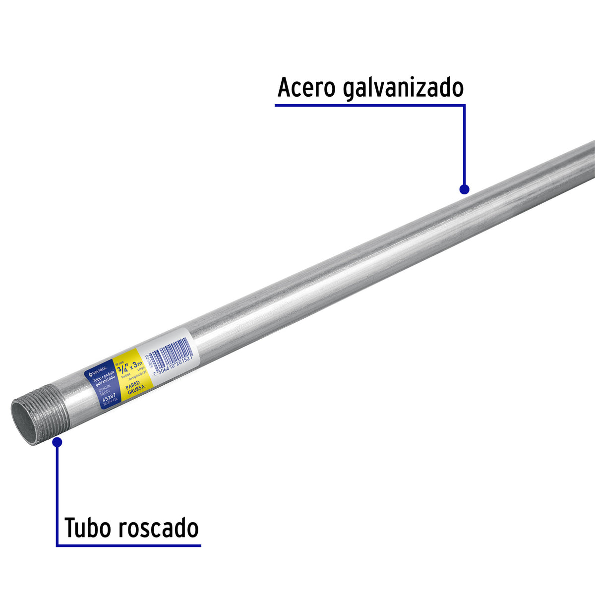 Tubo Conduit 3/4' Pared Gruesa (1.6 mm), Et. Amarilla, 3 m
