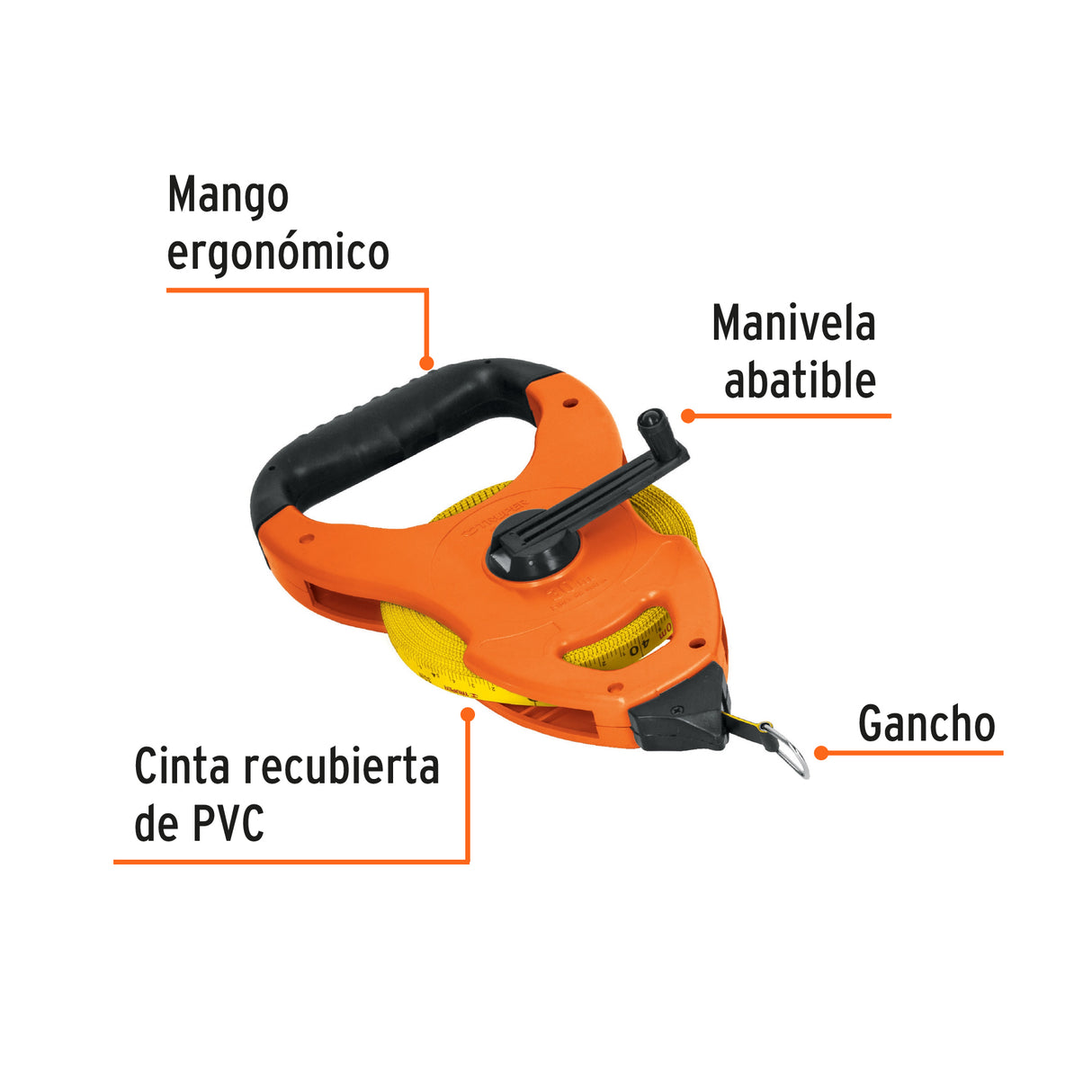 Cinta Métrica Larga 30M Fibra de Vidrio, Tipo Cruceta