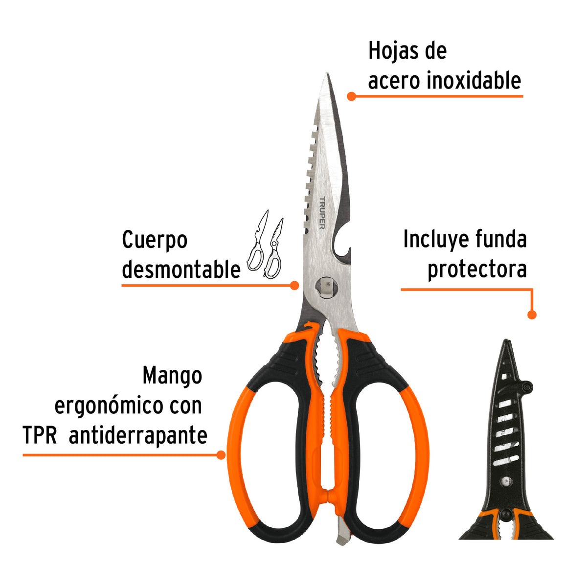 Tijera 8' Multiusos, para Cocina, Acero Inoxidable, Truper