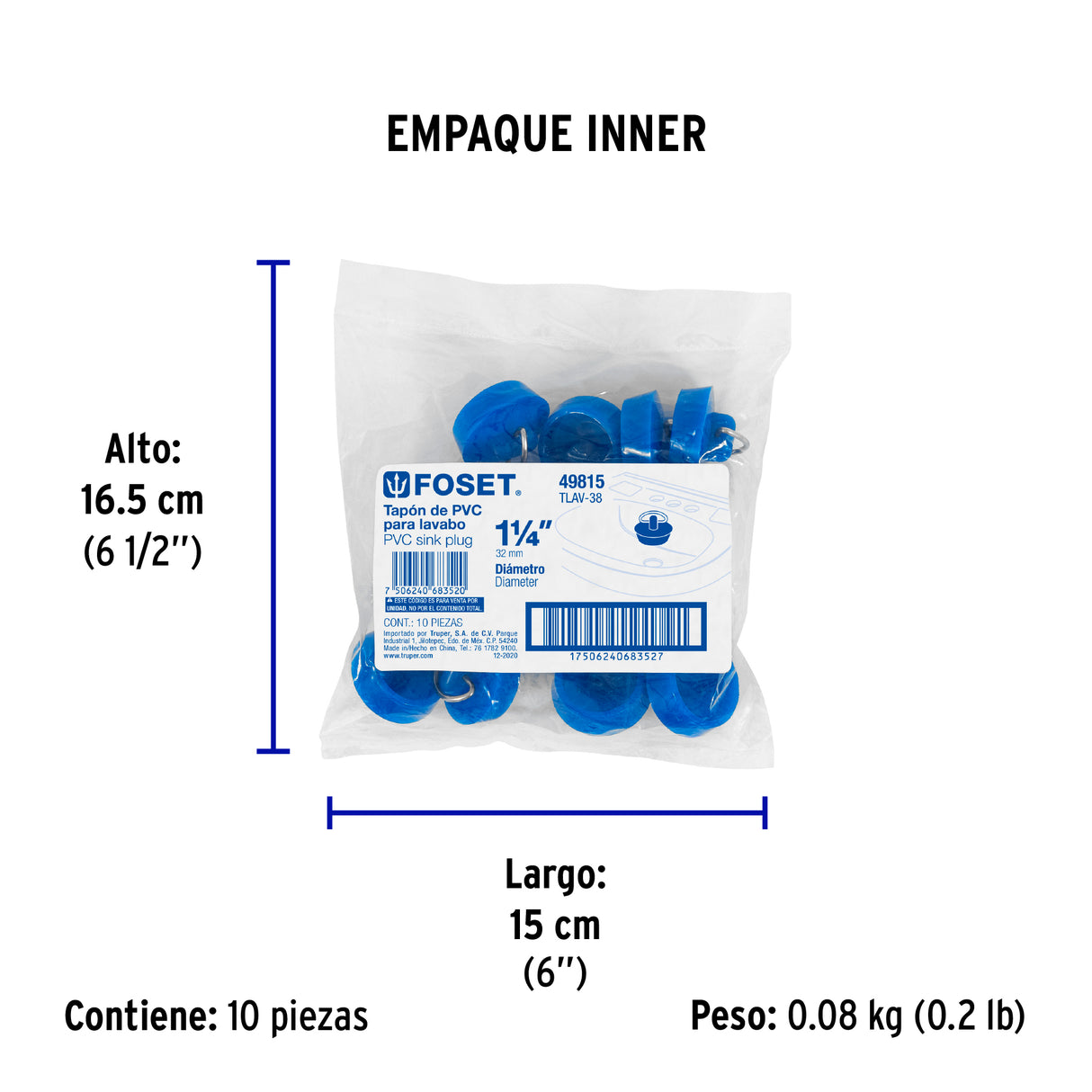 Tapón de PVC para Lavabo, 26 a 35 mm, Foset