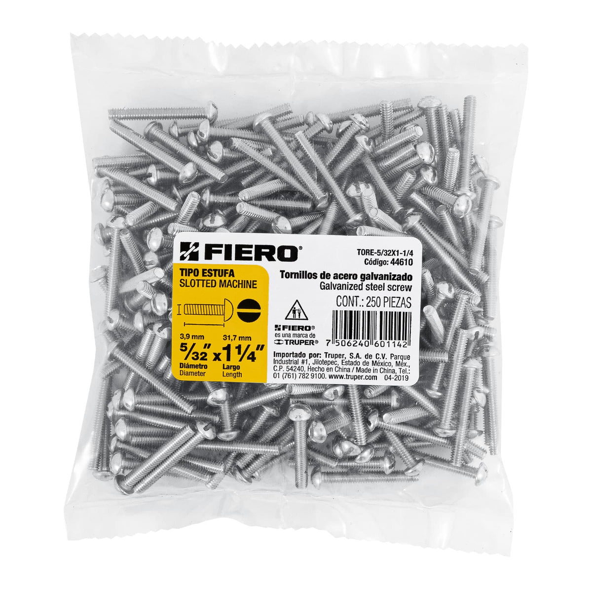 Bolsa con 250 Tornillos 5/32' X 1-1/4' Tipo Estufa, Fiero