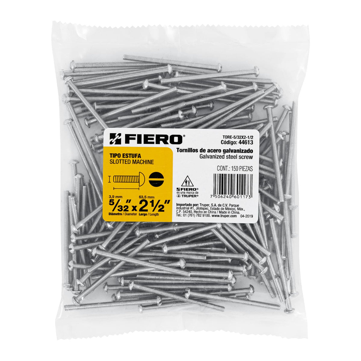 Bolsa con 150 Tornillos 5/32' X 2-1/2' Tipo Estufa, Fiero