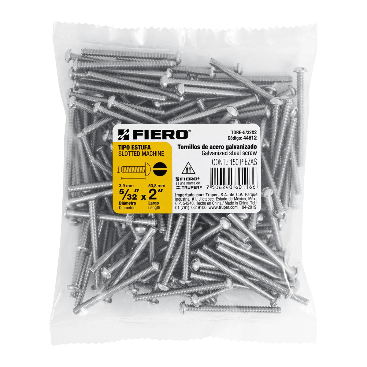 Bolsa con 150 Tornillos 5/32' X 2' Tipo Estufa, Fiero