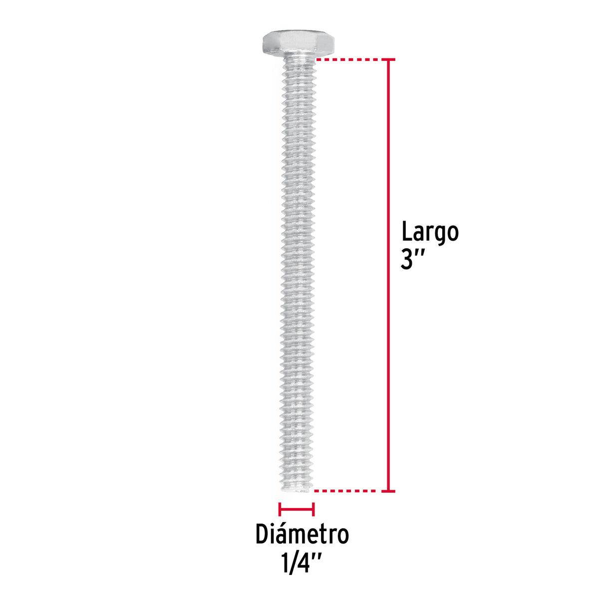 Bolsa con 50 Tornillos 1/4' X 3' Tipo Máquina, Fiero