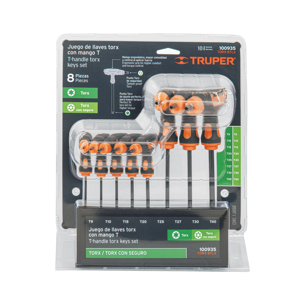 Juego de 8 Llaves Torx Extralargas con Mango T, Truper