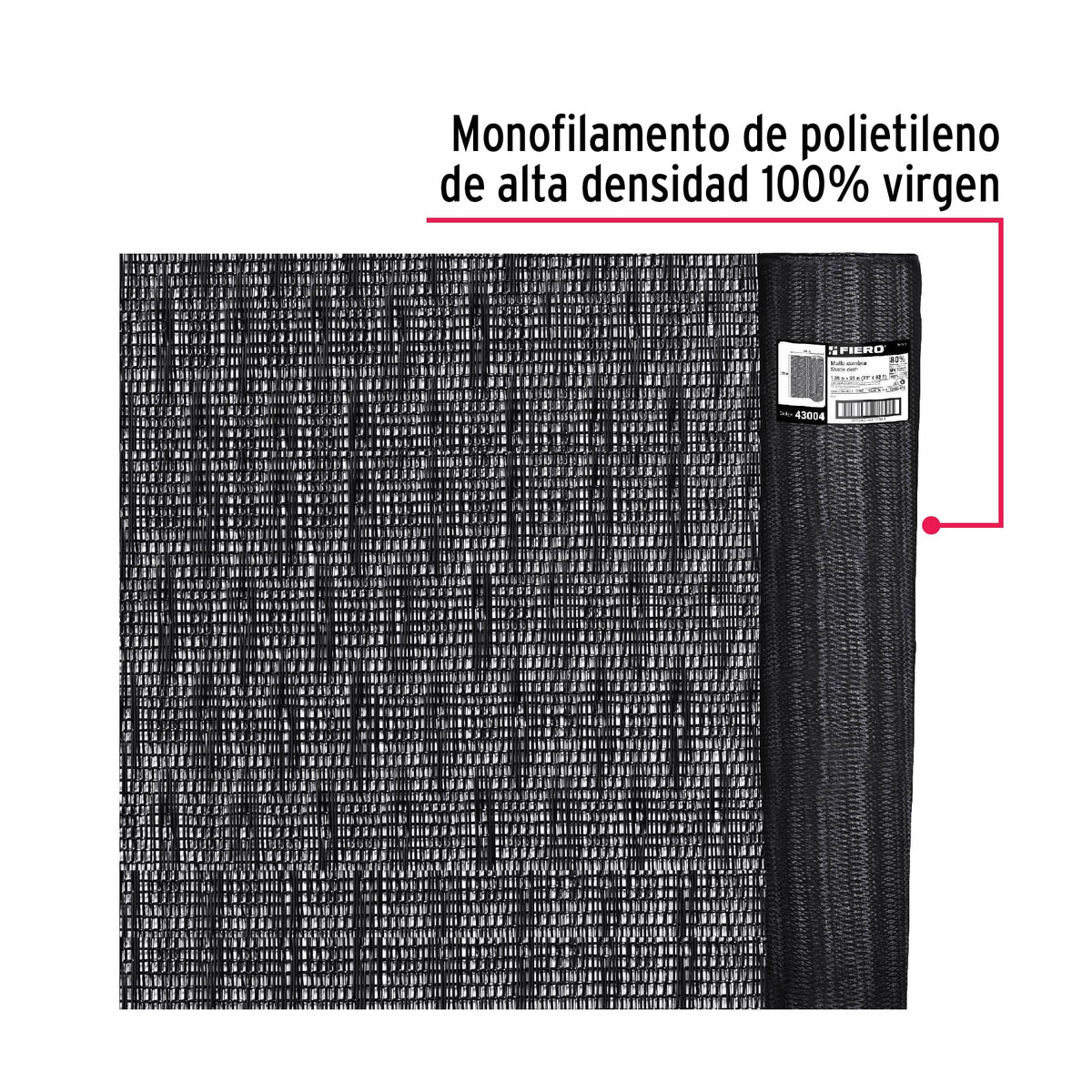 Rollo de Malla Sombra Monofilamento 80%, 25M X 1.85M, Negro