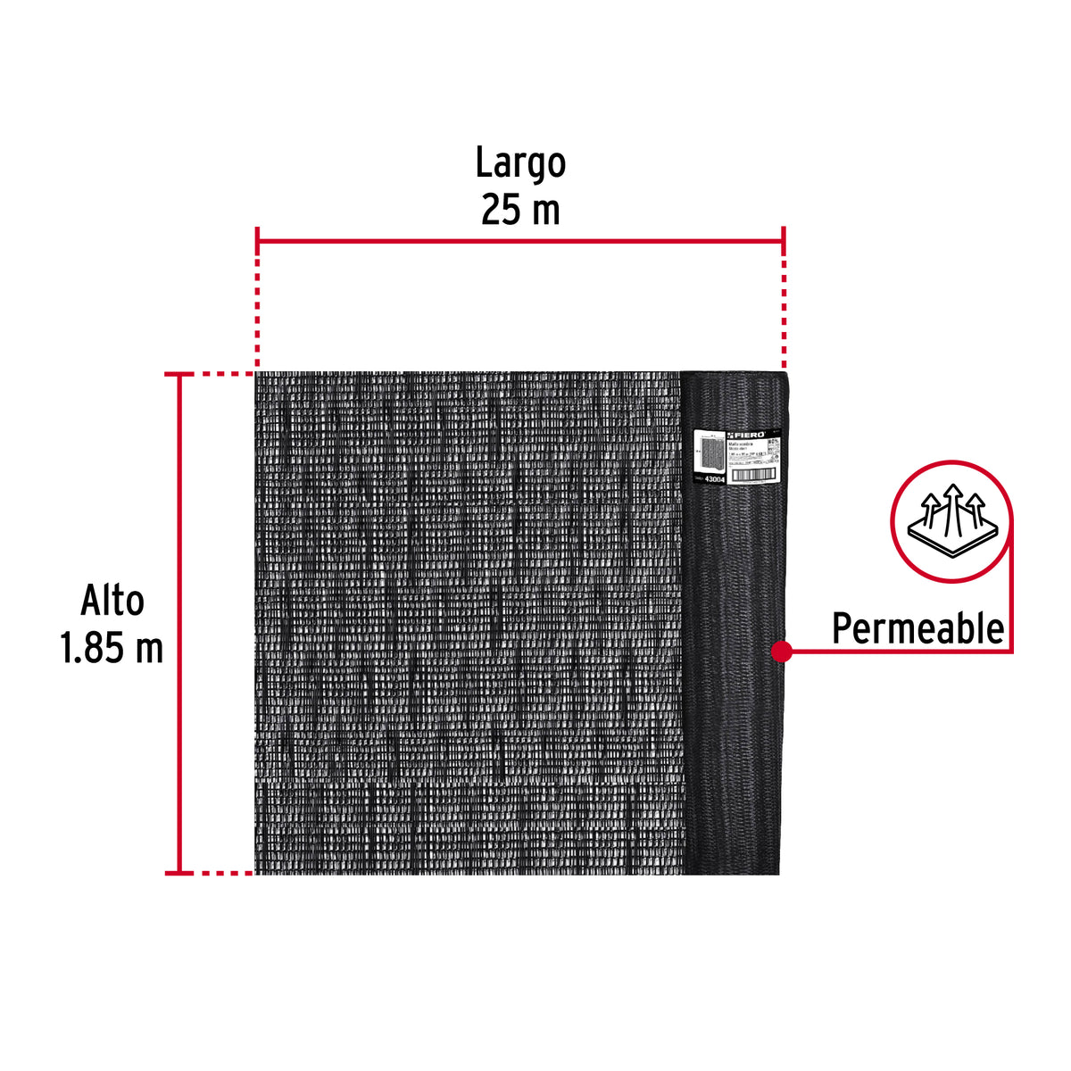 Rollo de Malla Sombra Monofilamento 80%, 25M X 1.85M, Negro