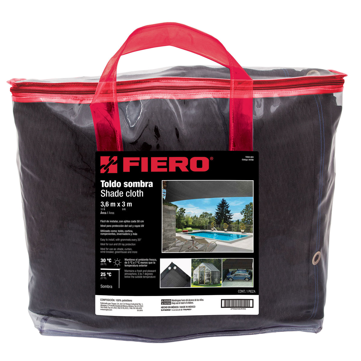 Toldo Sombra 80%, Monofilamento Negro, 3M X 3.6M, Fiero