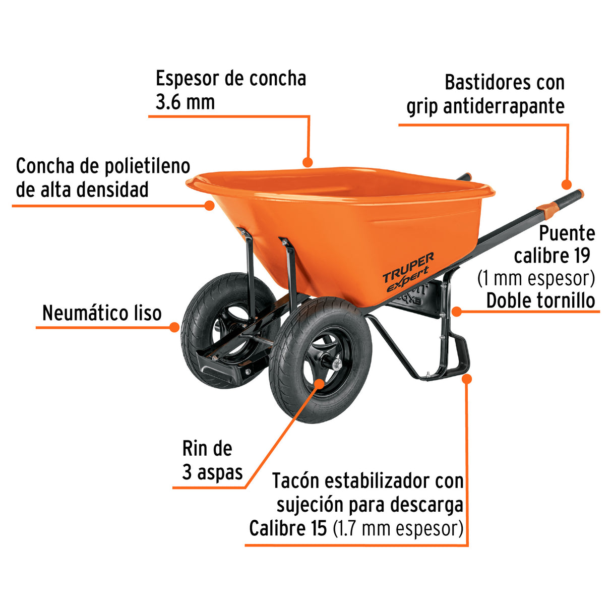 Carretilla 7FT3 Expert Plástica, 2 Llantas, Bastidor Metálico