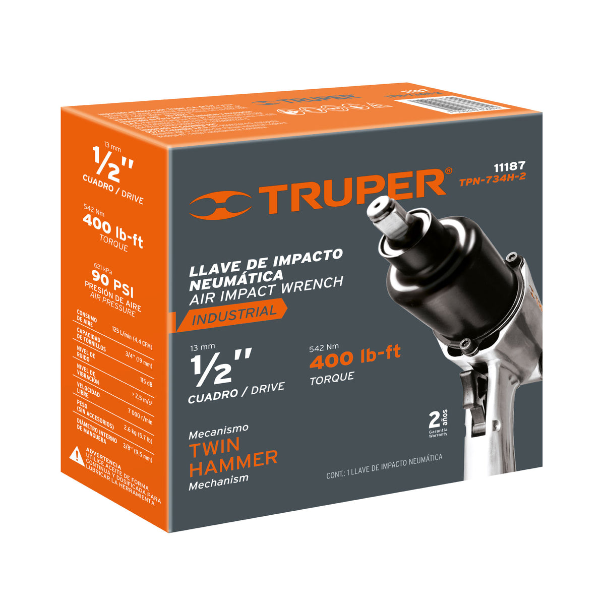 Llave (Pistola) de Impacto Neumática 1/2', Ind, Truper