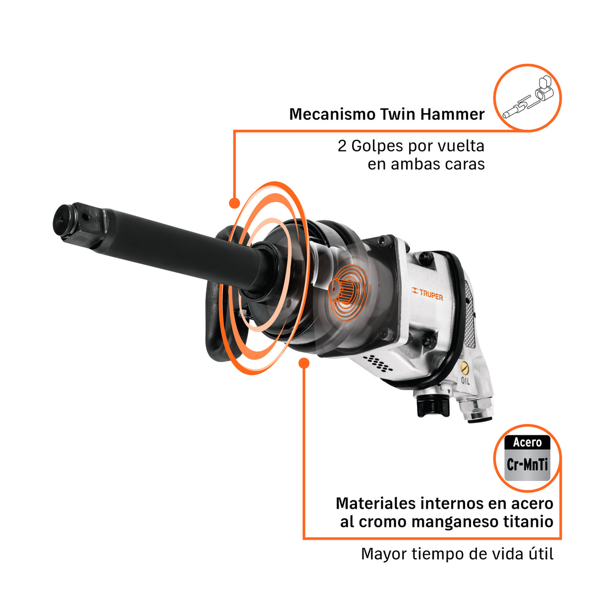 Llave (Pistola) de Impacto Neumática 1', Ind, Truper