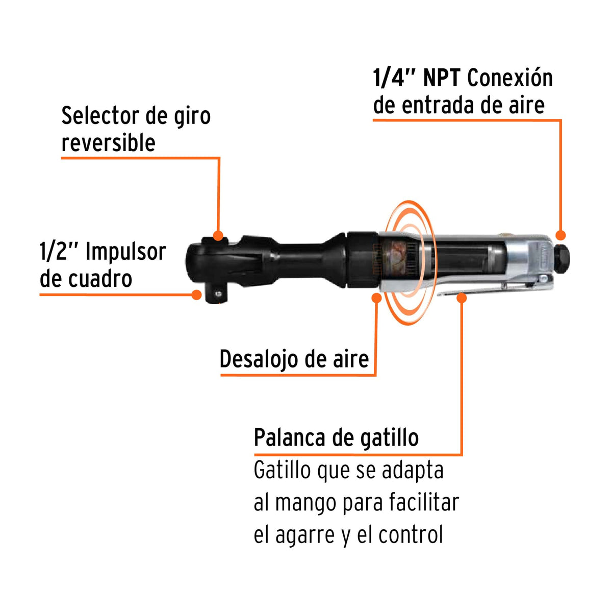 Matraca de Impacto Neumática 1/2', Truper