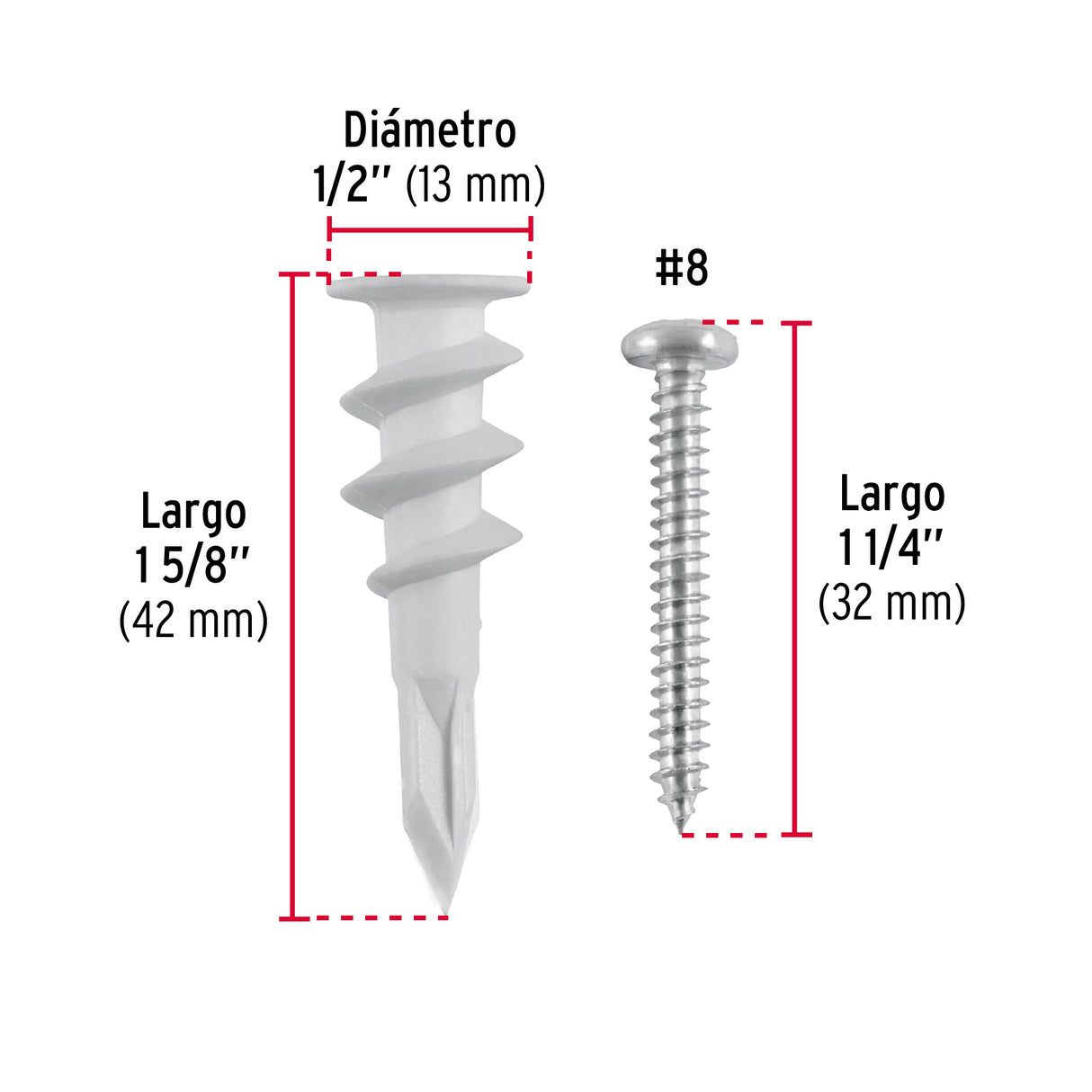Kit 20 Taquetes Plásticos 1/2', para Panel de Yeso con Pijas #8