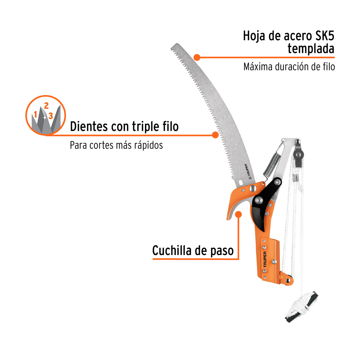 Cortador de Ramas Altas sin Mango, Hoja de Acero SK5 de 14'