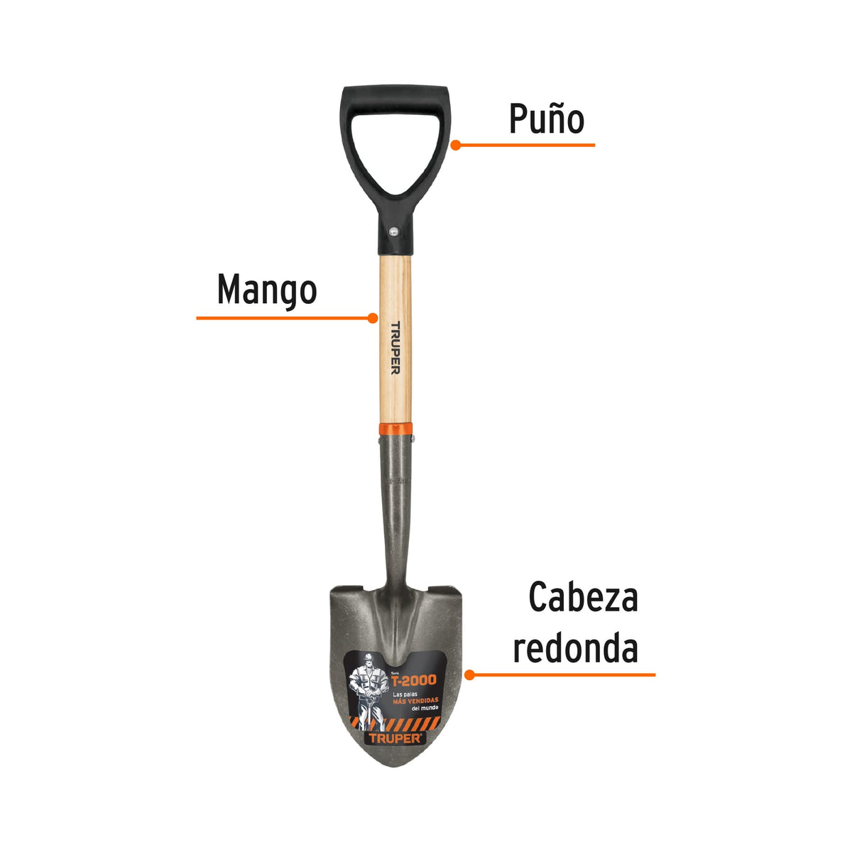 Pala Cajuelera Redonda, Puño 'D' Mango de Madera, Truper