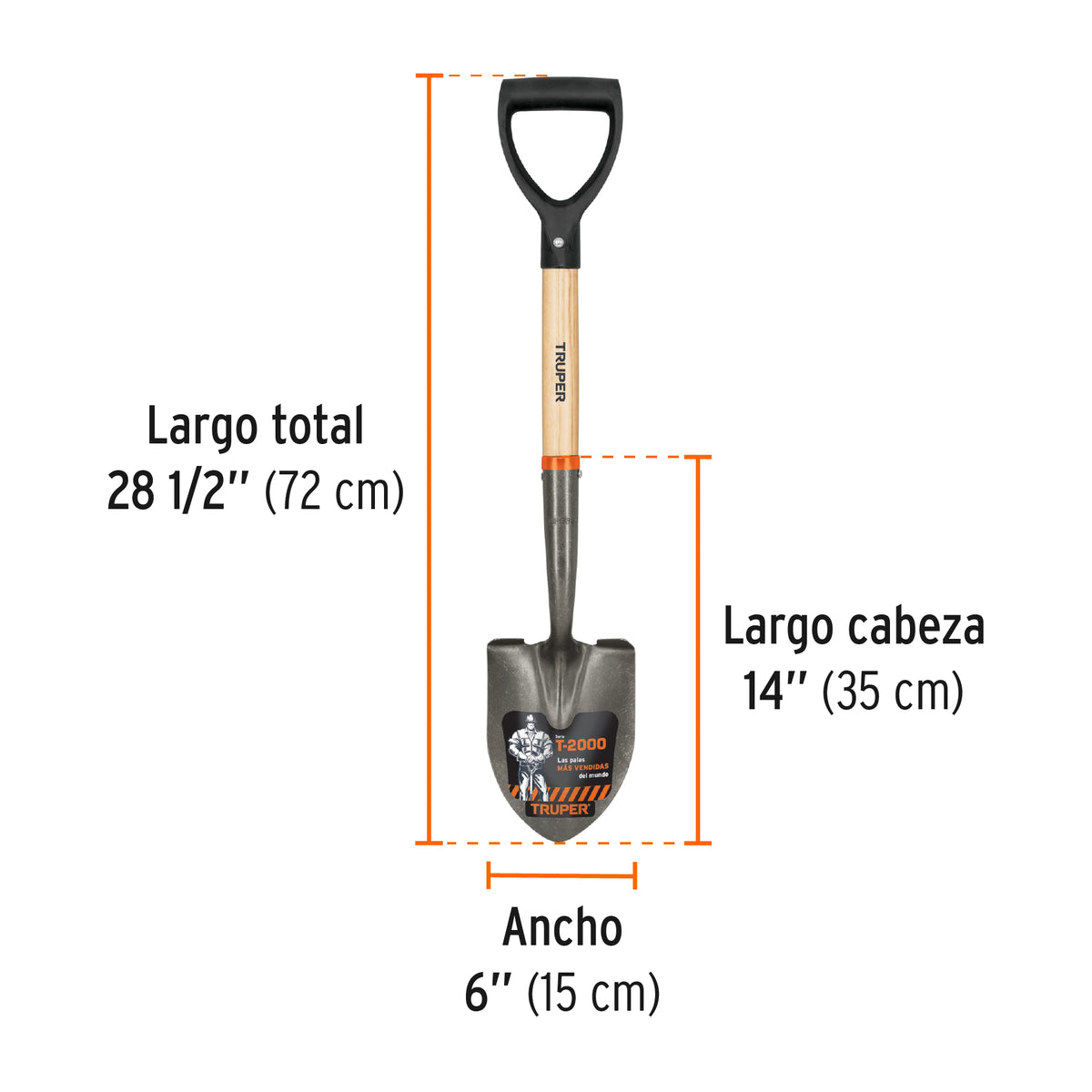 Pala Cajuelera Redonda, Puño 'D' Mango de Madera, Truper