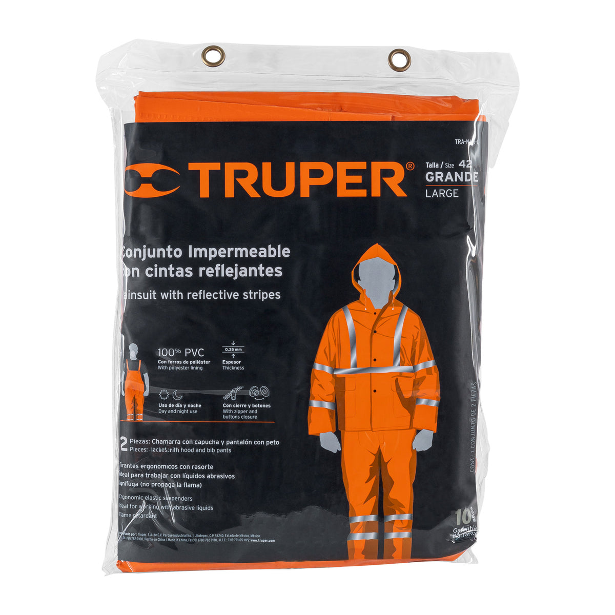 Conjunto Impermeable Doble Capa Naranja con Reflejante, g