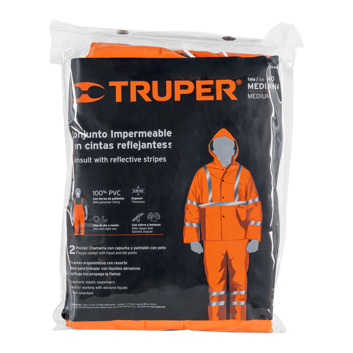 Conjunto Impermeable Doble Capa Naranja con Reflejante, m