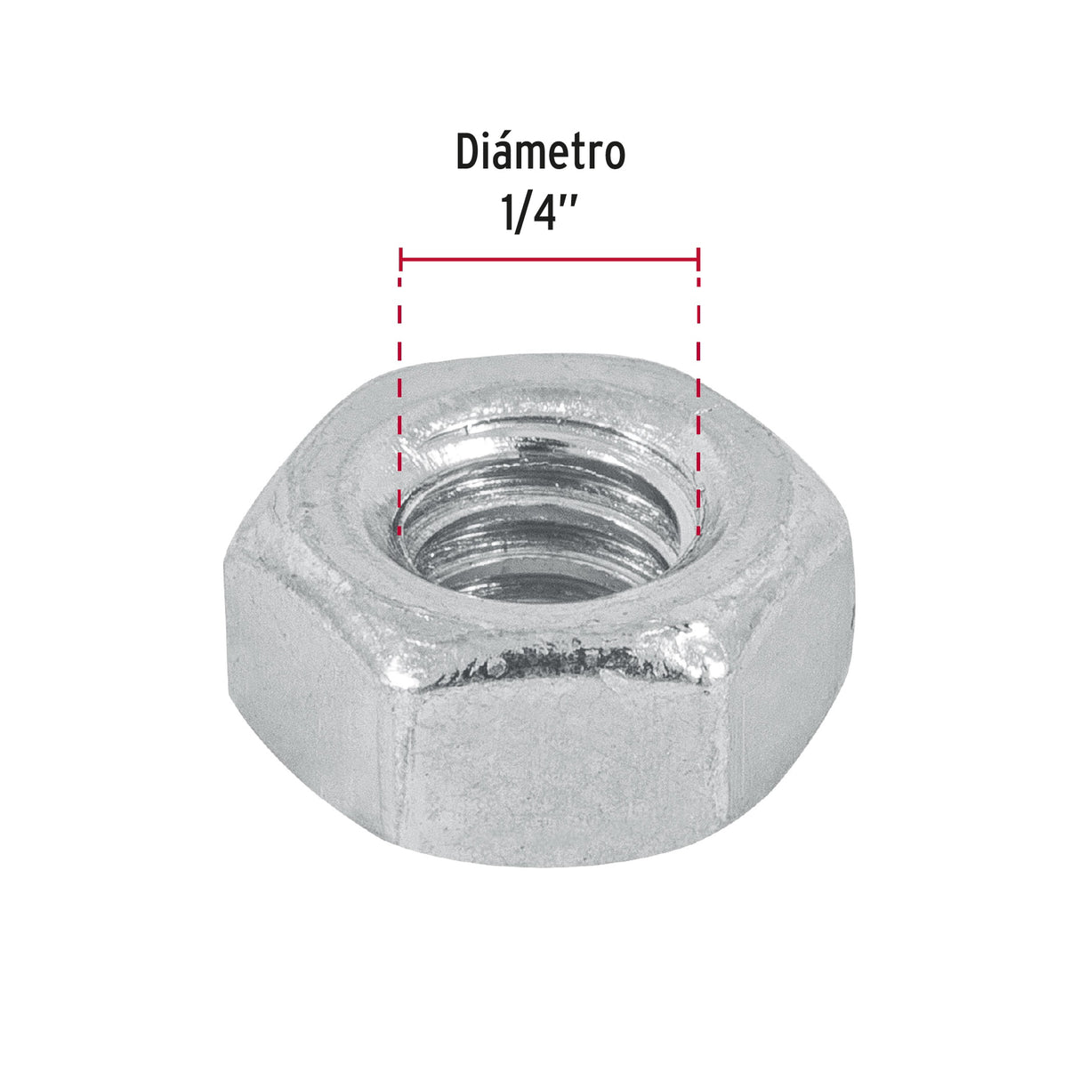 Blíster con 25 Tuercas 1/4' Hex de Acero Galvanizado, Fiero
