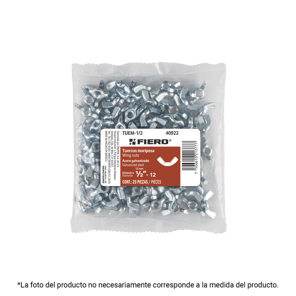 Bolsa con 50 Tuercas Tipo Mariposa, 3/8', Fiero