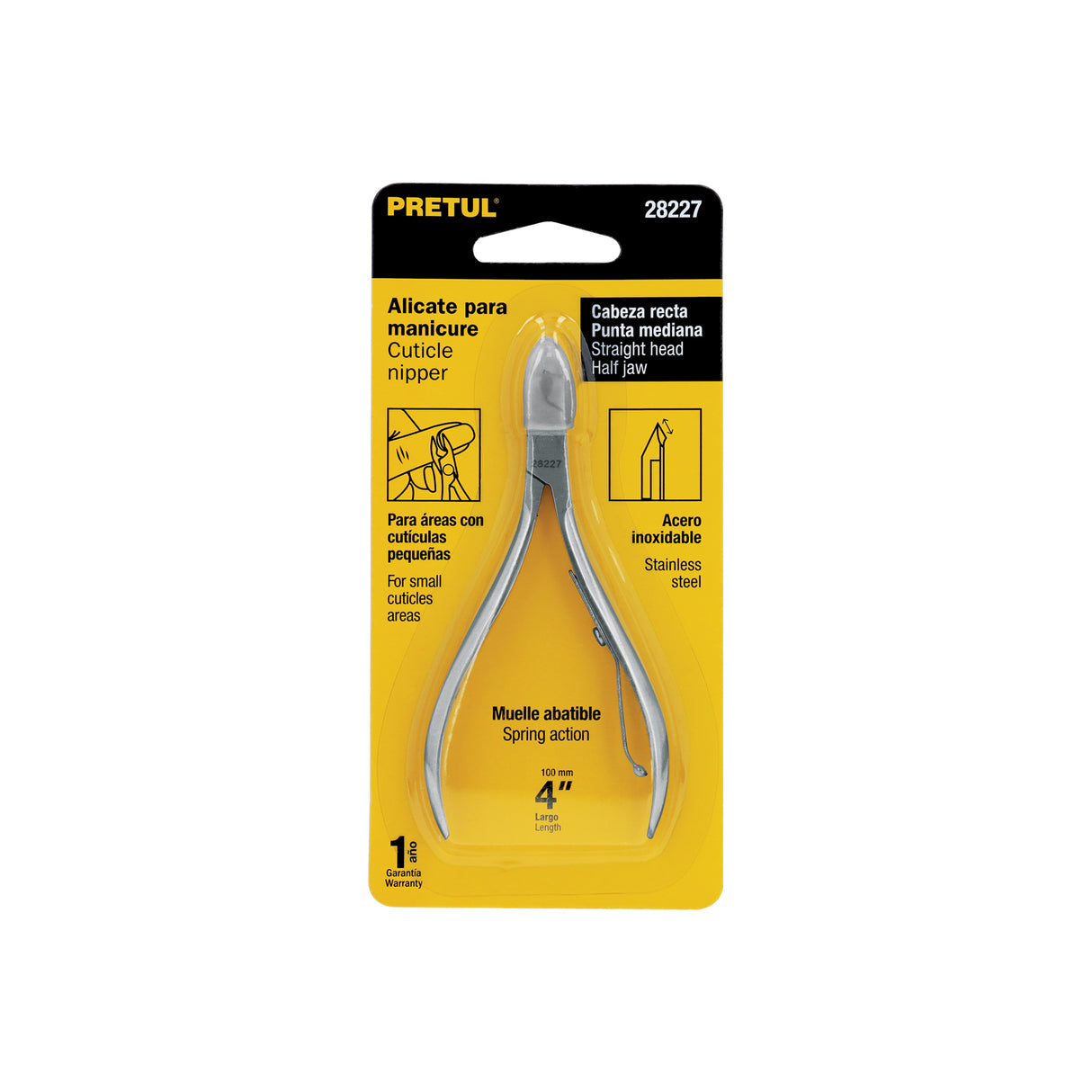 Alicate para Manicure 4' Cabeza Recta, Punta Mediana, Pretul