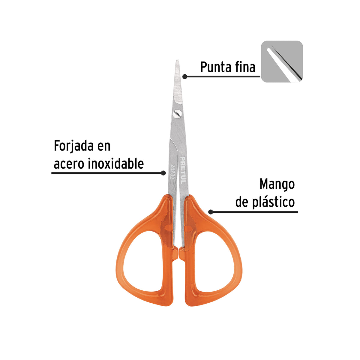 Tijera Manicure 3-1/2', Mango Plástico, Punta Fina, Pretul