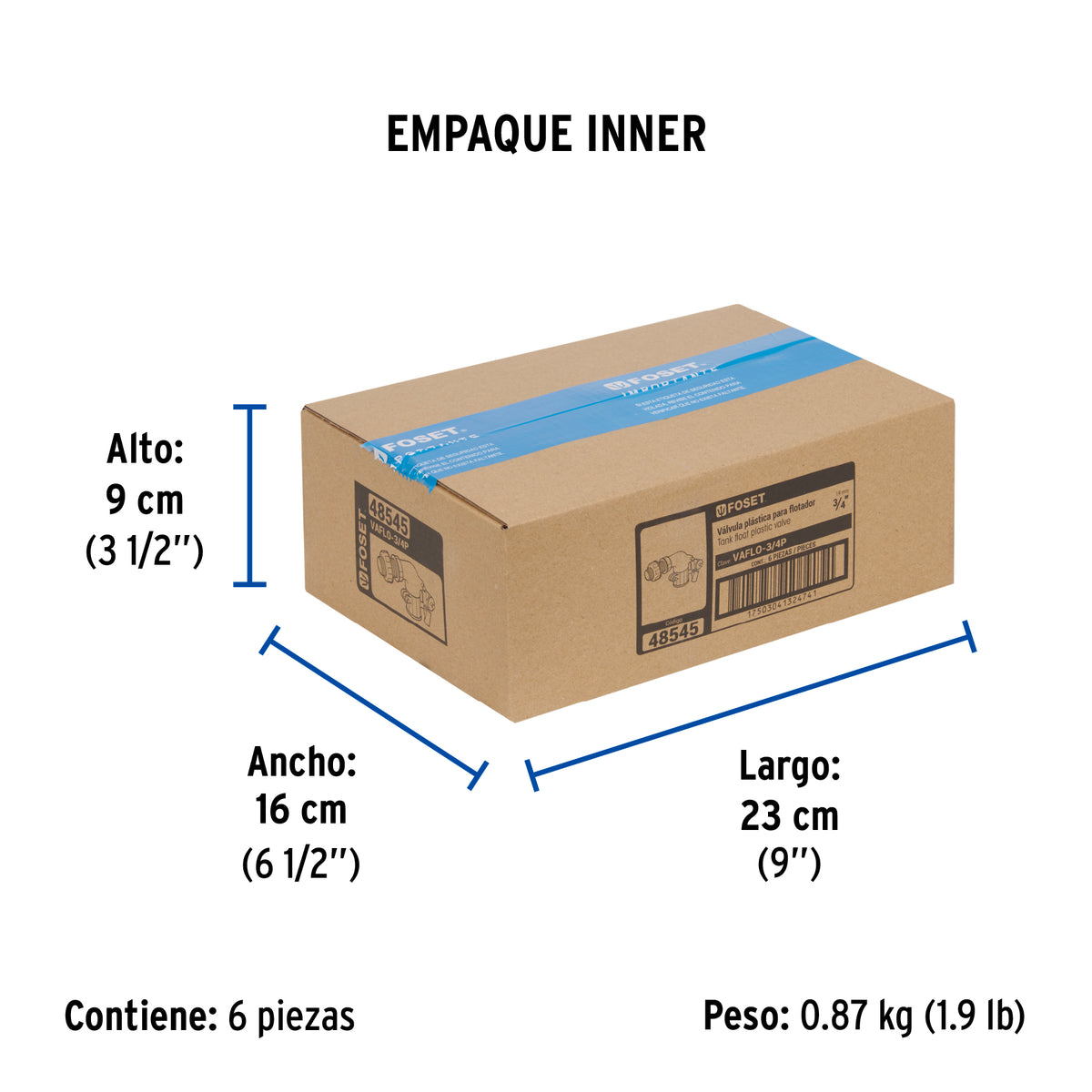 Válvula Plástica de Llenado para Flotador, 3/4', Foset