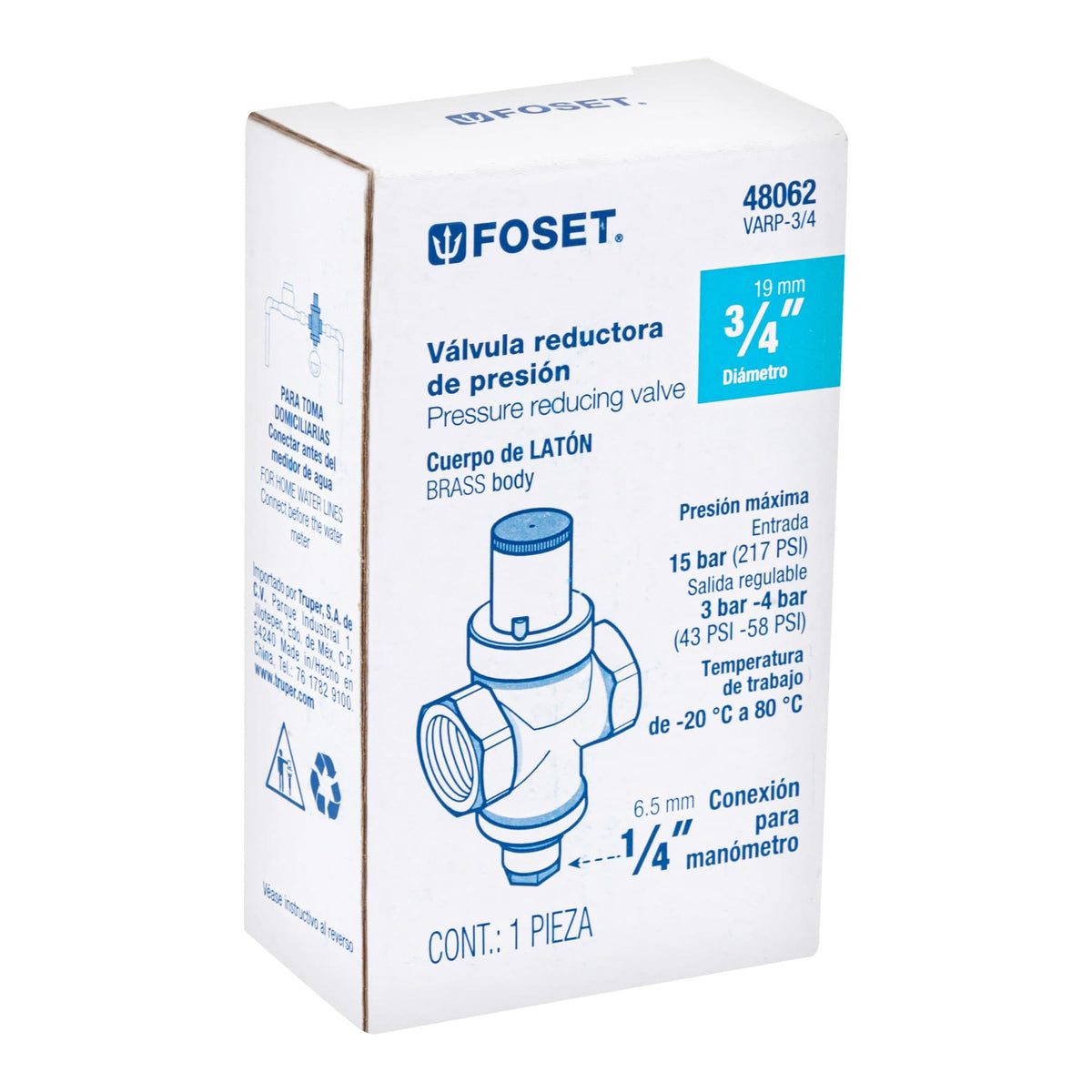 Válvula Reductora de Presión 3/4', Foset