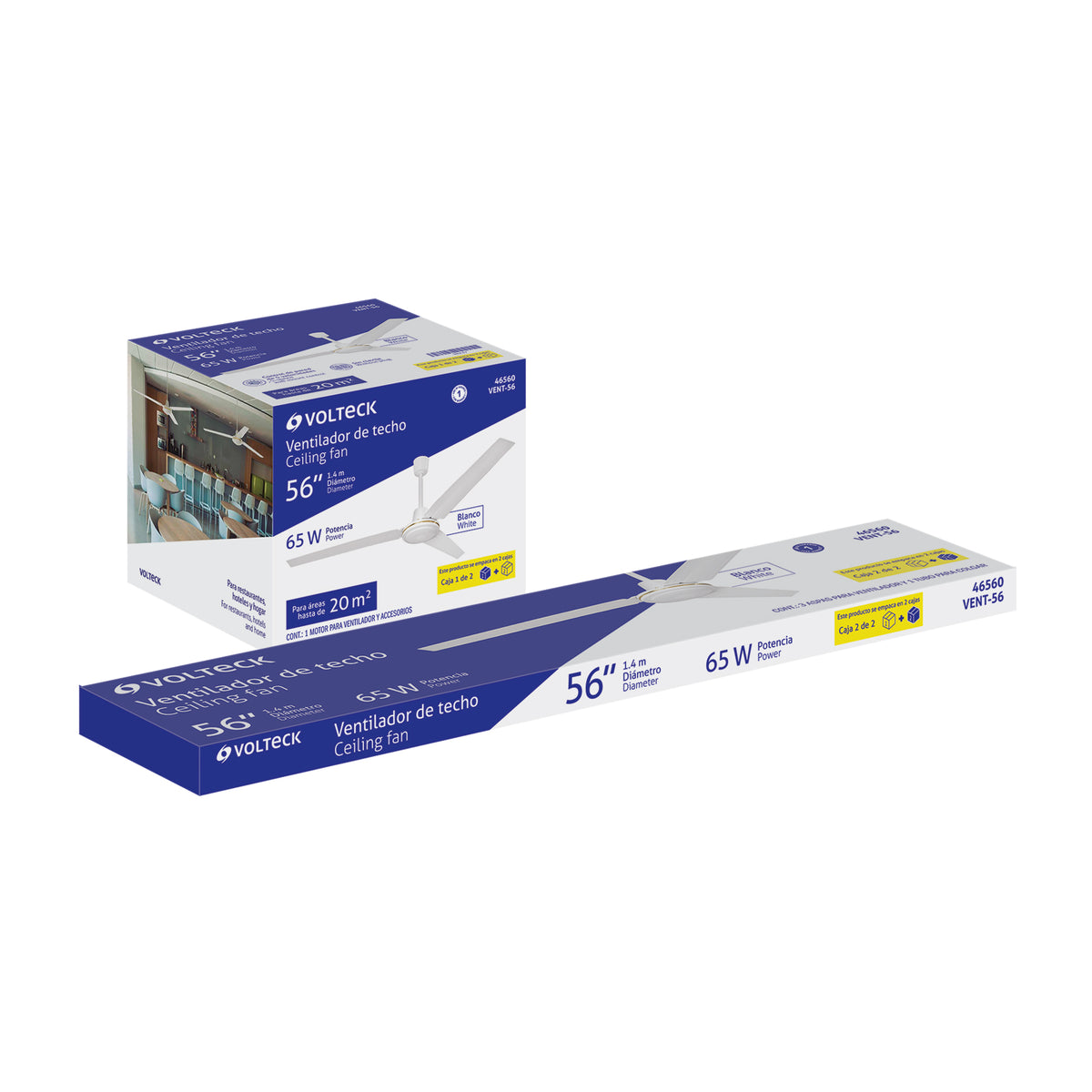 Ventilador de Techo para Interior, 56', Blanco, Volteck
