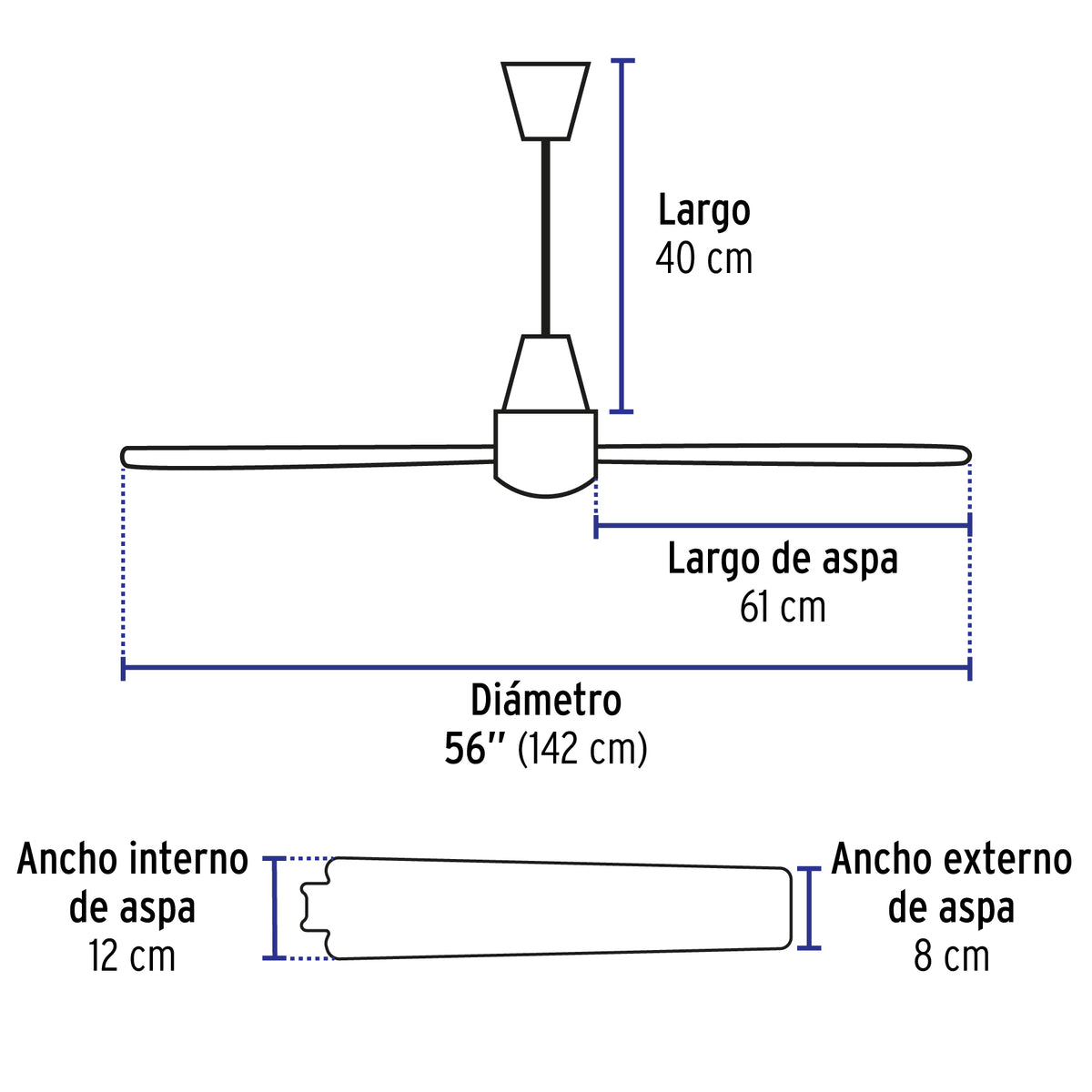 Ventilador de Techo para Interior, 56', Blanco, Volteck