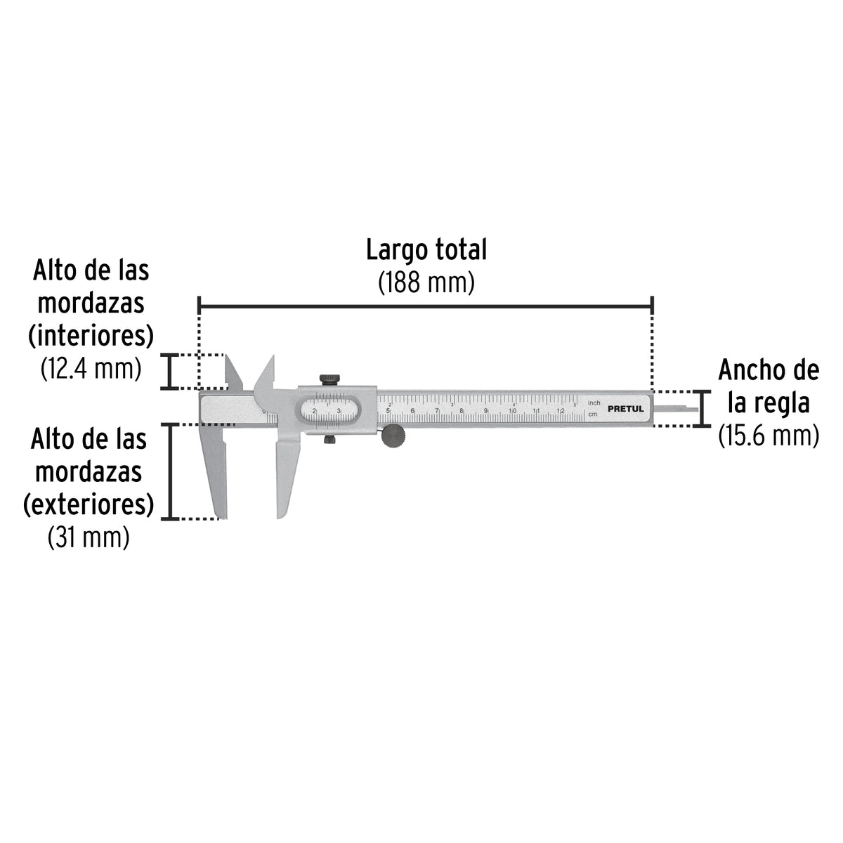Calibrador Vernier Escolar 5', Acero, Std y mm, Pretul